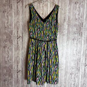 Calvin Klein Geometric Fit-and-Flare Belted Dress